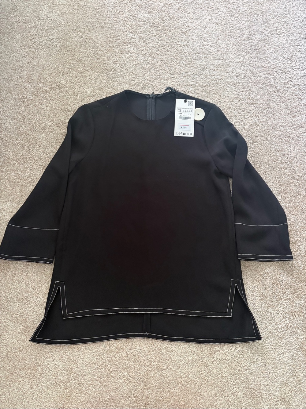 Zara Black Dress Top with Ivory Button Accents